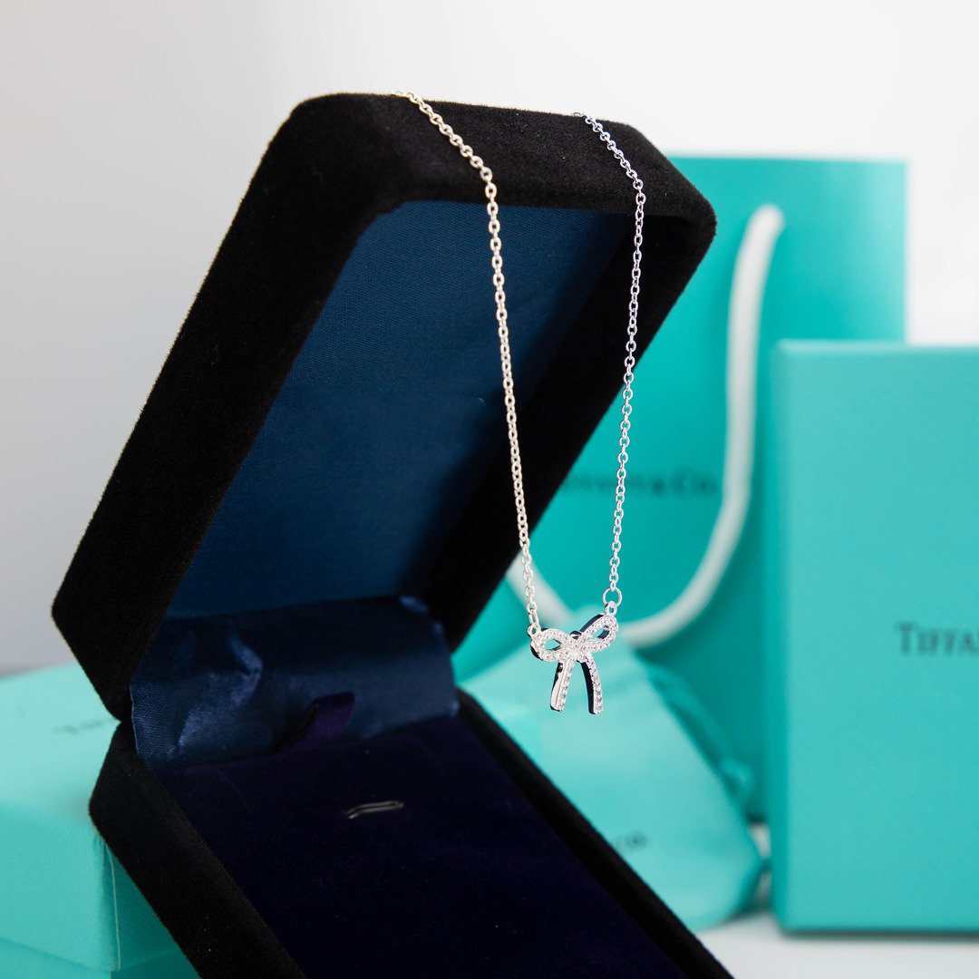 [Haelin Jewelry]RIBBON NECKLACE BOW PENDANT DIAMOND CHARM CHAIN