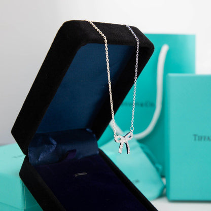 [Haelin Jewelry]RIBBON NECKLACE BOW PENDANT DIAMOND CHARM CHAIN