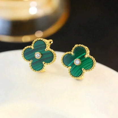 [⭐Haelin Jewelry]CLOVER MEDIUM 1 MOTIFS MALACHITE DIAMOND EARRINGS