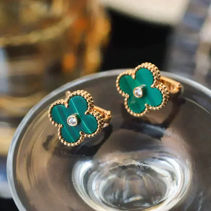 [⭐Haelin Jewelry]CLOVER MEDIUM 1 MOTIFS MALACHITE DIAMOND EARRINGS