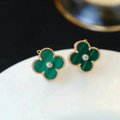 [⭐Haelin Jewelry]CLOVER MEDIUM 1 MOTIFS MALACHITE DIAMOND EARRINGS