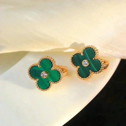 [⭐Haelin Jewelry]CLOVER MEDIUM 1 MOTIFS MALACHITE DIAMOND EARRINGS