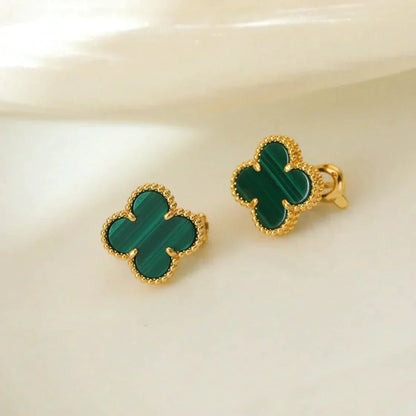 [⭐Haelin Jewelry]CLOVER MEDIUM 1 MOTIFS MALACHITE  EARRINGS