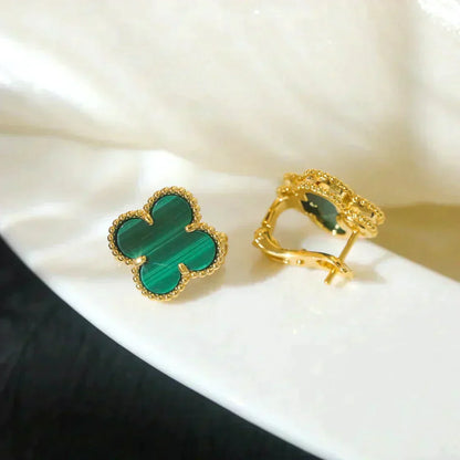 [⭐Haelin Jewelry]CLOVER MEDIUM 1 MOTIFS MALACHITE  EARRINGS