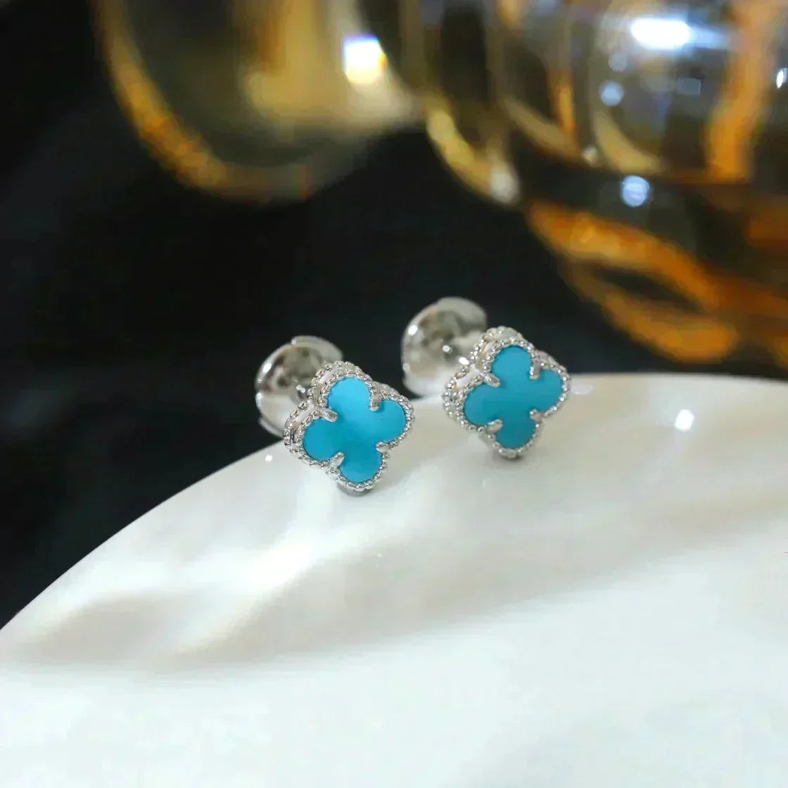 [⭐Haelin Jewelry]CLOVER MINI 9.5MM ONYX STUD EARRINGS SILVER