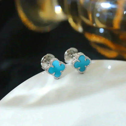 [⭐Haelin Jewelry]CLOVER MINI 9.5MM ONYX STUD EARRINGS SILVER