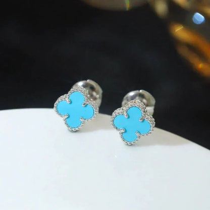 [⭐Haelin Jewelry]CLOVER MINI 9.5MM ONYX STUD EARRINGS SILVER