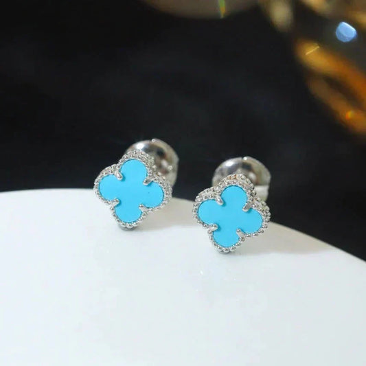 [⭐Haelin Jewelry]CLOVER MINI 9.5MM ONYX STUD EARRINGS SILVER