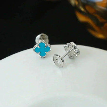 [⭐Haelin Jewelry]CLOVER MINI 9.5MM ONYX STUD EARRINGS SILVER