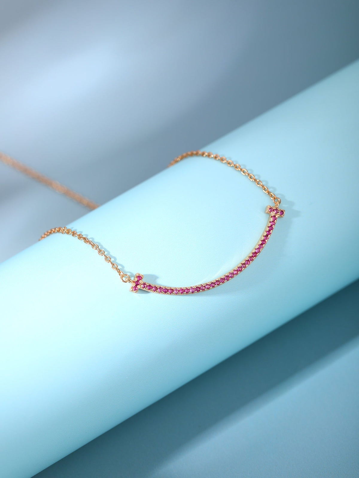 [Haelin Jewelry]BIG SMILE PEDANT PINK DIAMOND NECKLACE