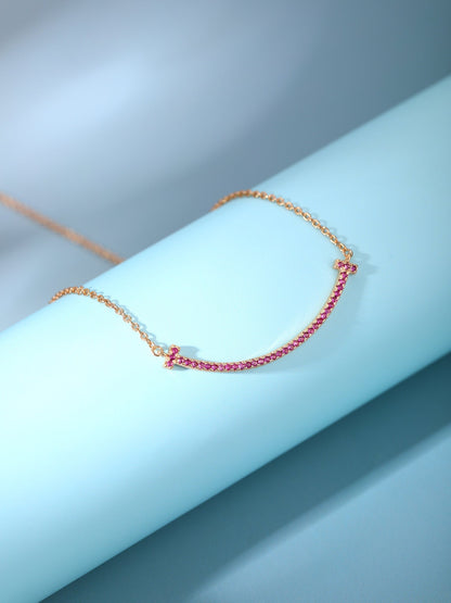 [Haelin Jewelry]BIG SMILE PEDANT PINK DIAMOND NECKLACE