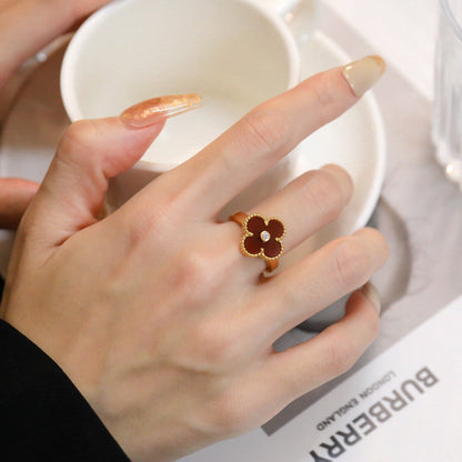 [⭐Haelin Jewelry]CLOVER CARNELIAN RING ROSE GOLD DIAMOND