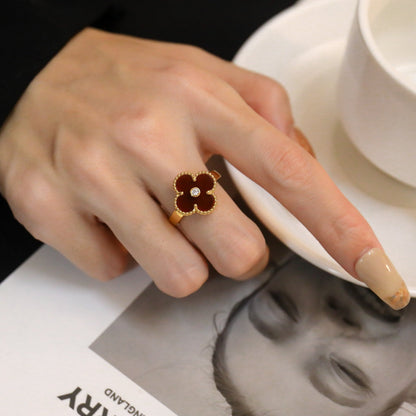 [⭐Haelin Jewelry]CLOVER CARNELIAN RING ROSE GOLD DIAMOND