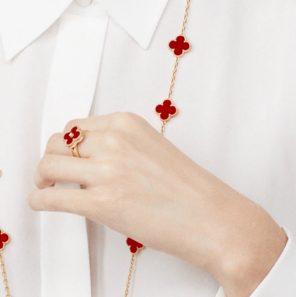 [⭐Haelin Jewelry]CLOVER CARNELIAN RING ROSE GOLD DIAMOND