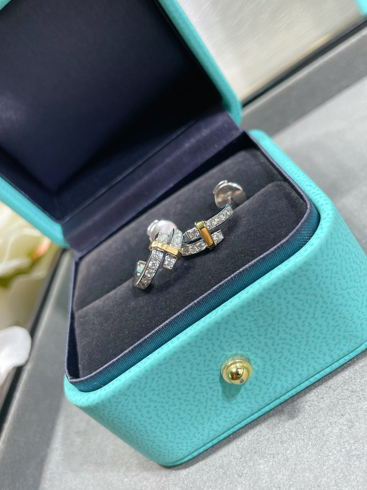 [Haelin Jewelry]EDGE DIAMOND PINK GOLD EARRINGS