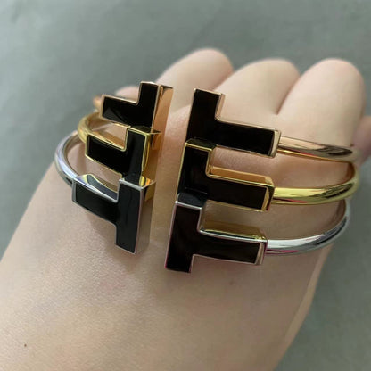 [Haelin Jewelry]T WIDE ONYX OPEN BRACELET