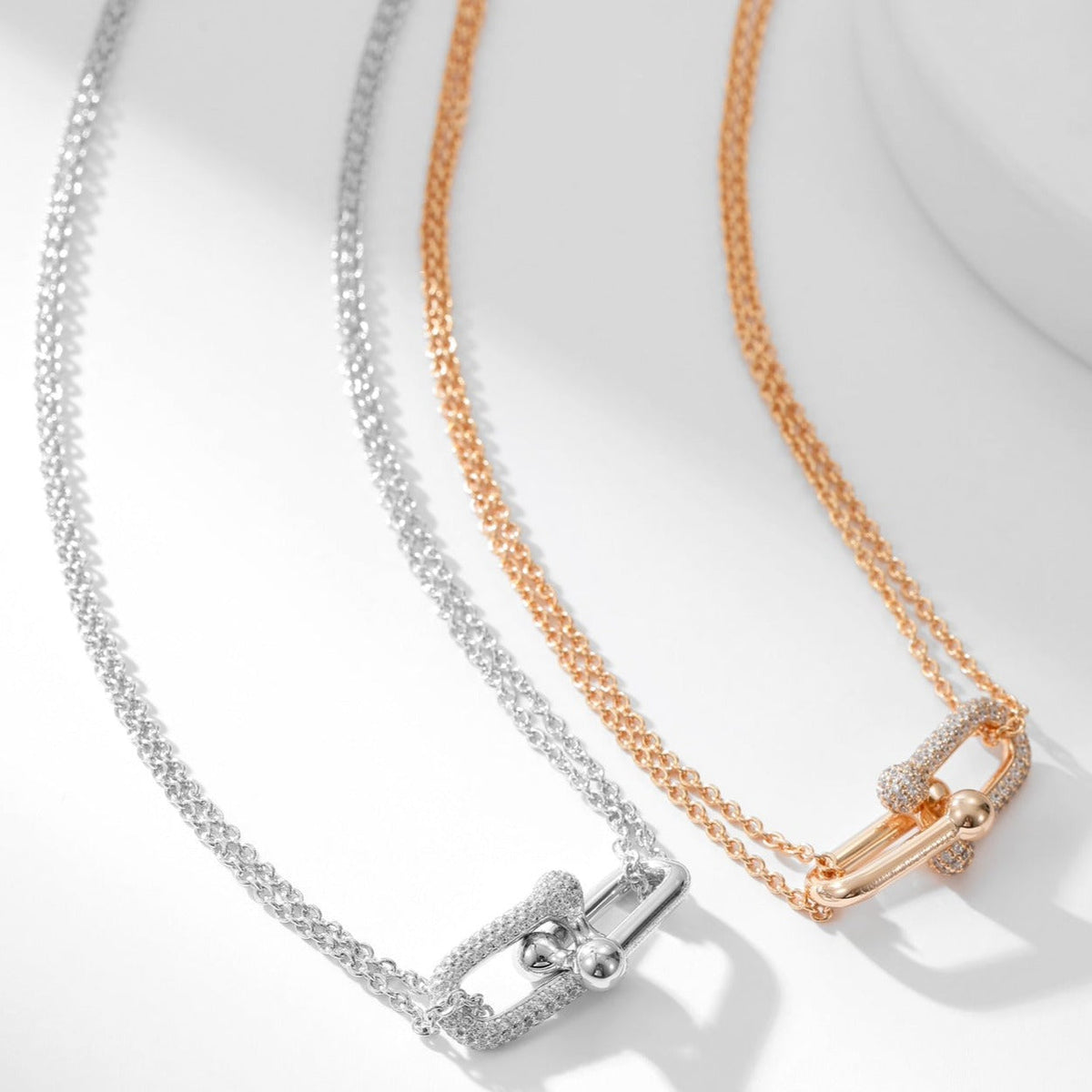 [Haelin Jewelry]HARDWEAR DIAMOND PEDANT DOUBLE CHAIN NECKLACE