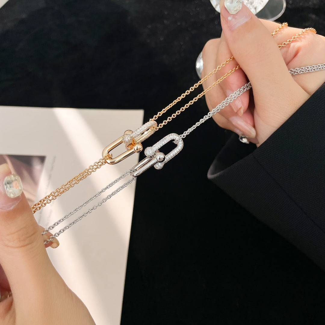 [Haelin Jewelry]HARDWEAR DIAMOND PEDANT DOUBLE CHAIN NECKLACE