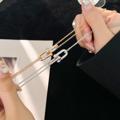 [Haelin Jewelry]HARDWEAR DIAMOND PEDANT DOUBLE CHAIN NECKLACE