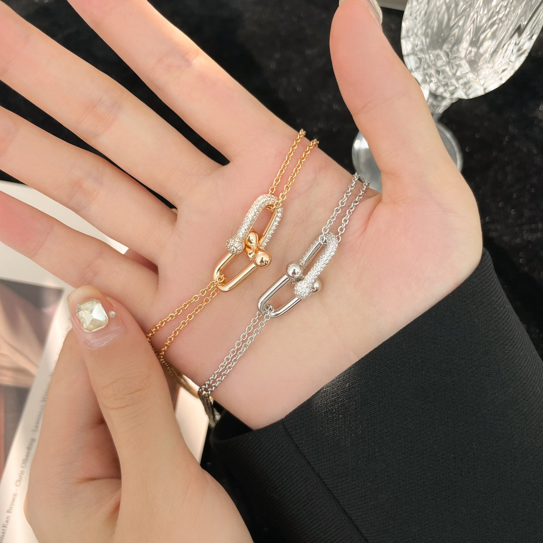 [Haelin Jewelry]HARDWEAR DIAMOND PEDANT DOUBLE CHAIN NECKLACE