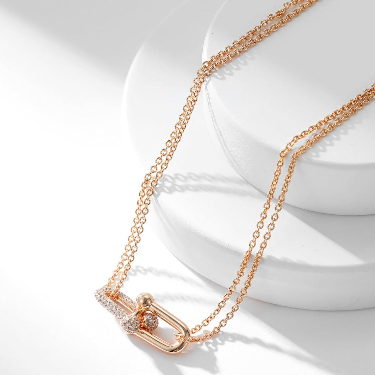 [Haelin Jewelry]HARDWEAR DIAMOND PEDANT DOUBLE CHAIN NECKLACE