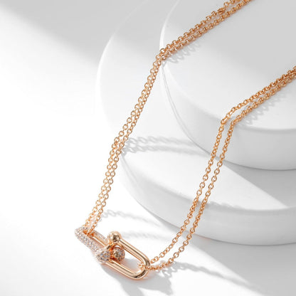 [Haelin Jewelry]HARDWEAR DIAMOND PEDANT DOUBLE CHAIN NECKLACE