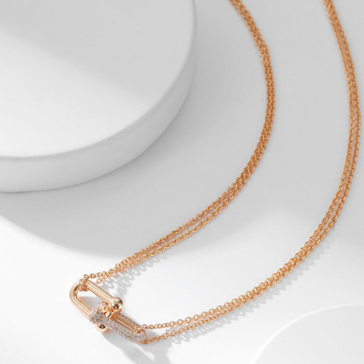 [Haelin Jewelry]HARDWEAR DIAMOND PEDANT DOUBLE CHAIN NECKLACE