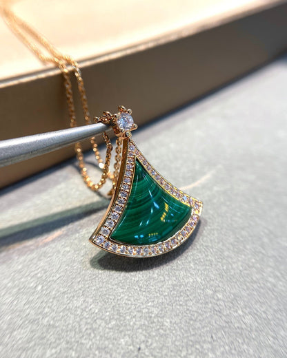 [⭐Haelin Jewelry]DREAM MALACHITE DIAMOND PAVED PINK GOLD NECKLACE