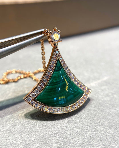 [⭐Haelin Jewelry]DREAM MALACHITE DIAMOND PAVED PINK GOLD NECKLACE