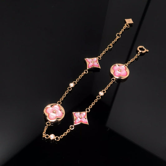 [⭐Haelin Jewelry]STAR AND SUN 4 MOTIF PINK MOP PINK GOLD BRACELET