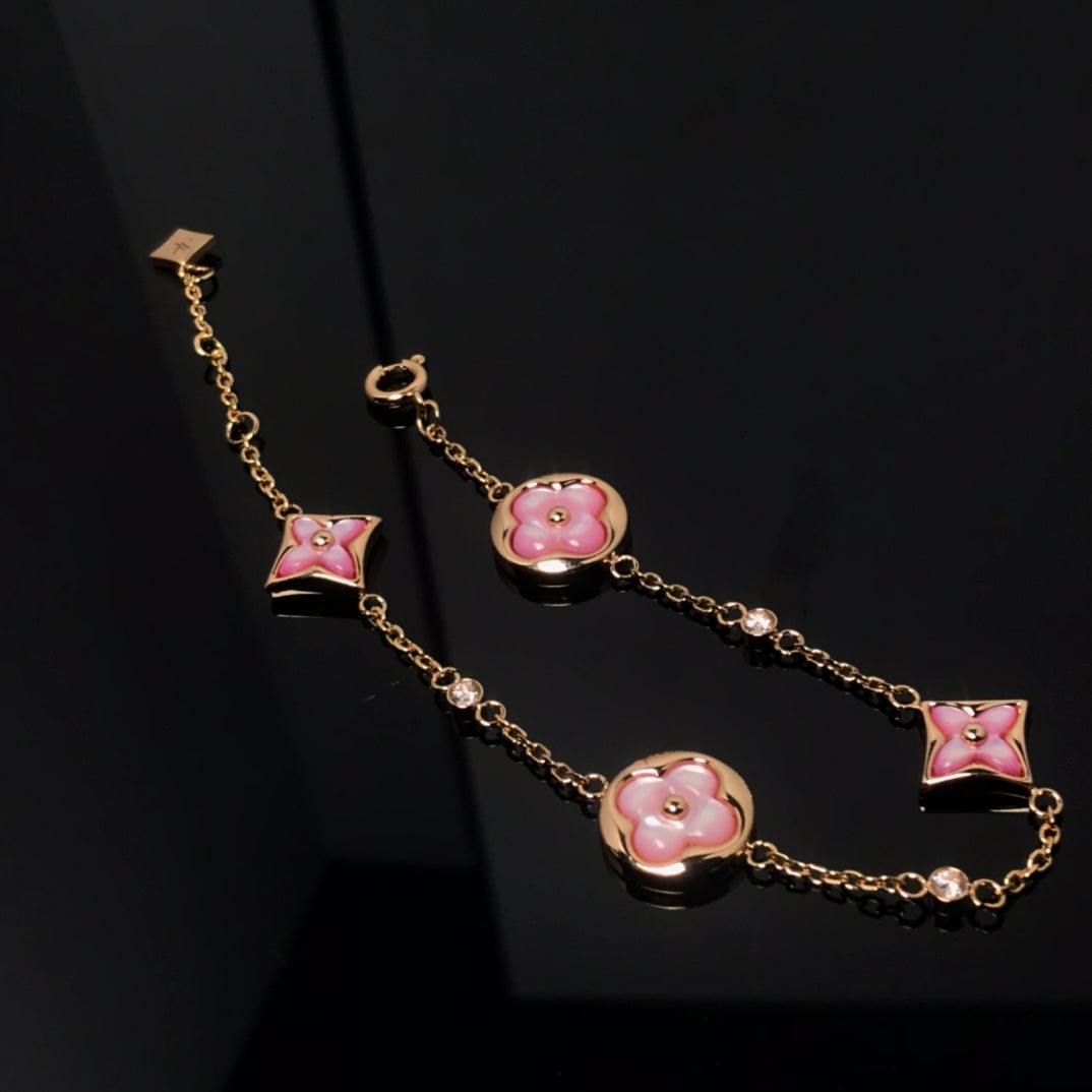 [⭐Haelin Jewelry]STAR AND SUN 4 MOTIF PINK MOP PINK GOLD BRACELET