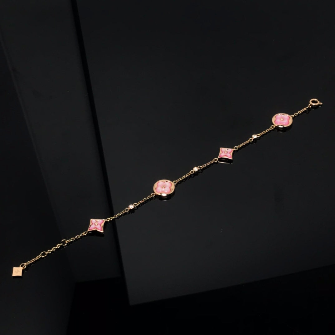 [⭐Haelin Jewelry]STAR AND SUN 4 MOTIF PINK MOP PINK GOLD BRACELET