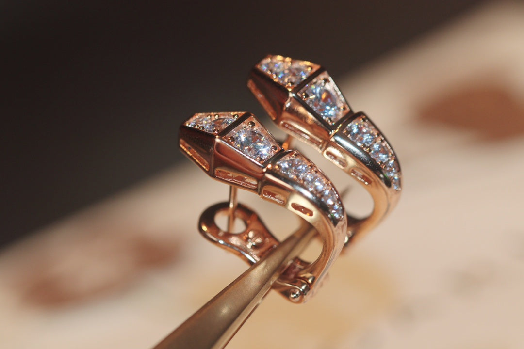 [⭐Haelin Jewelry]SERPENT PINK GOLD DIAMOND EARRINGS