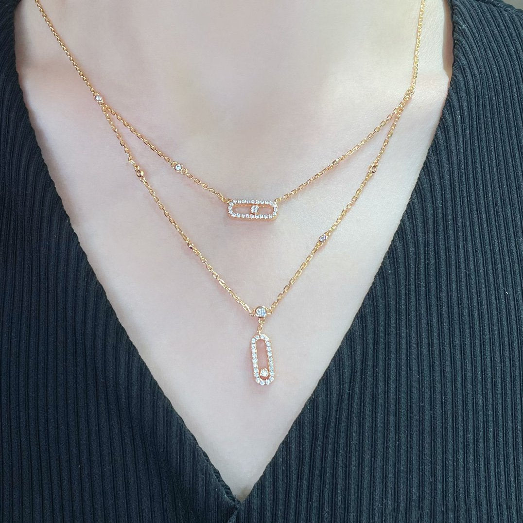 [⭐Haelin Jewelry]MOVE 2 ROW DIAMOND NECKLACE
