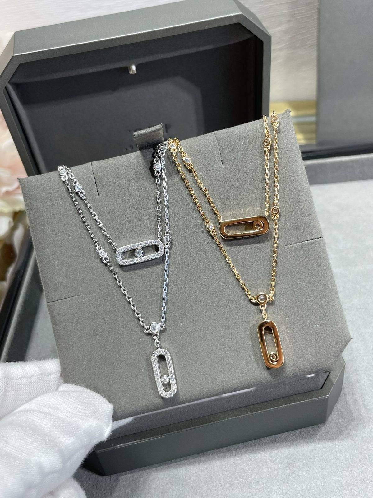 [⭐Haelin Jewelry]MOVE 2 ROW DIAMOND NECKLACE
