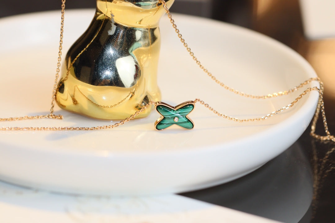 [⭐Haelin Jewelry]JEUX MALACHITE 1 DIAMOND PINK GOLD NECKLACE