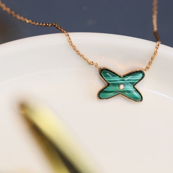 [⭐Haelin Jewelry]JEUX MALACHITE 1 DIAMOND PINK GOLD NECKLACE
