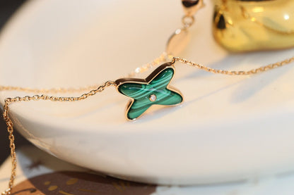 [⭐Haelin Jewelry]JEUX MALACHITE 1 DIAMOND PINK GOLD NECKLACE
