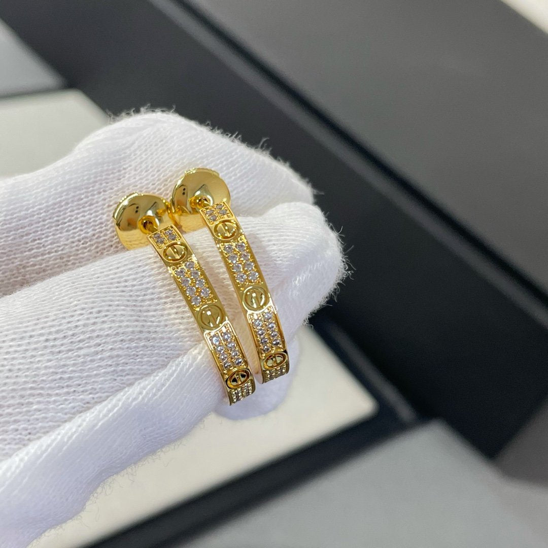 [⭐Haelin Jewelry]LOVE DIAMOND GOLD HOOP EARRINGS
