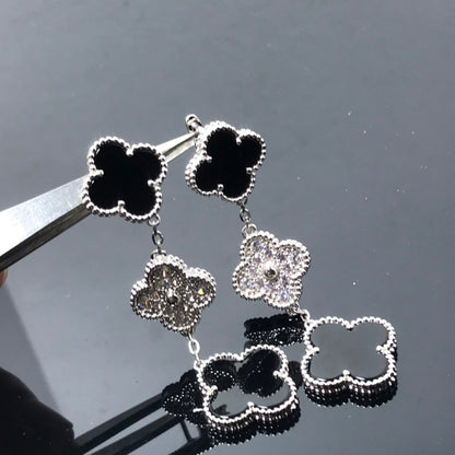 [⭐Haelin Jewelry]CLOVER 3 MOTIF DIAMOND ONYX SILVER EARRINGS