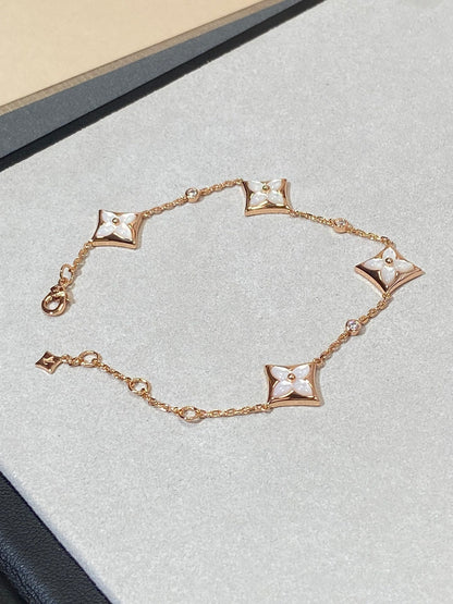 [⭐Haelin Jewelry]STAR 4 MOTIF MOP DIAMOND PINK GOLD BRACELET