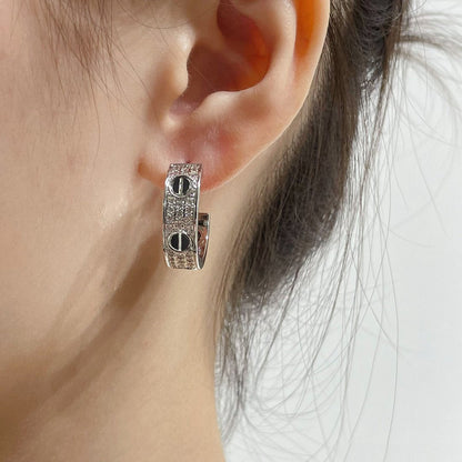 [⭐Haelin Jewelry]LOVE CERAMIC DIAMOND PAVED SILVER EARRINGS
