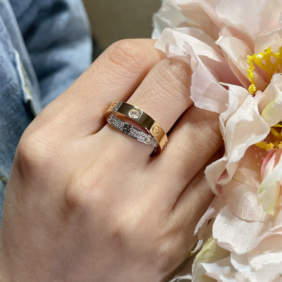 [⭐Haelin Jewelry]LOVE PINK GOLD SILVER DIAMOND DOUBLE RING