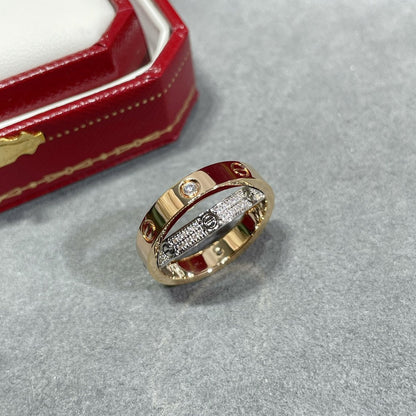 [⭐Haelin Jewelry]LOVE PINK GOLD SILVER DIAMOND DOUBLE RING