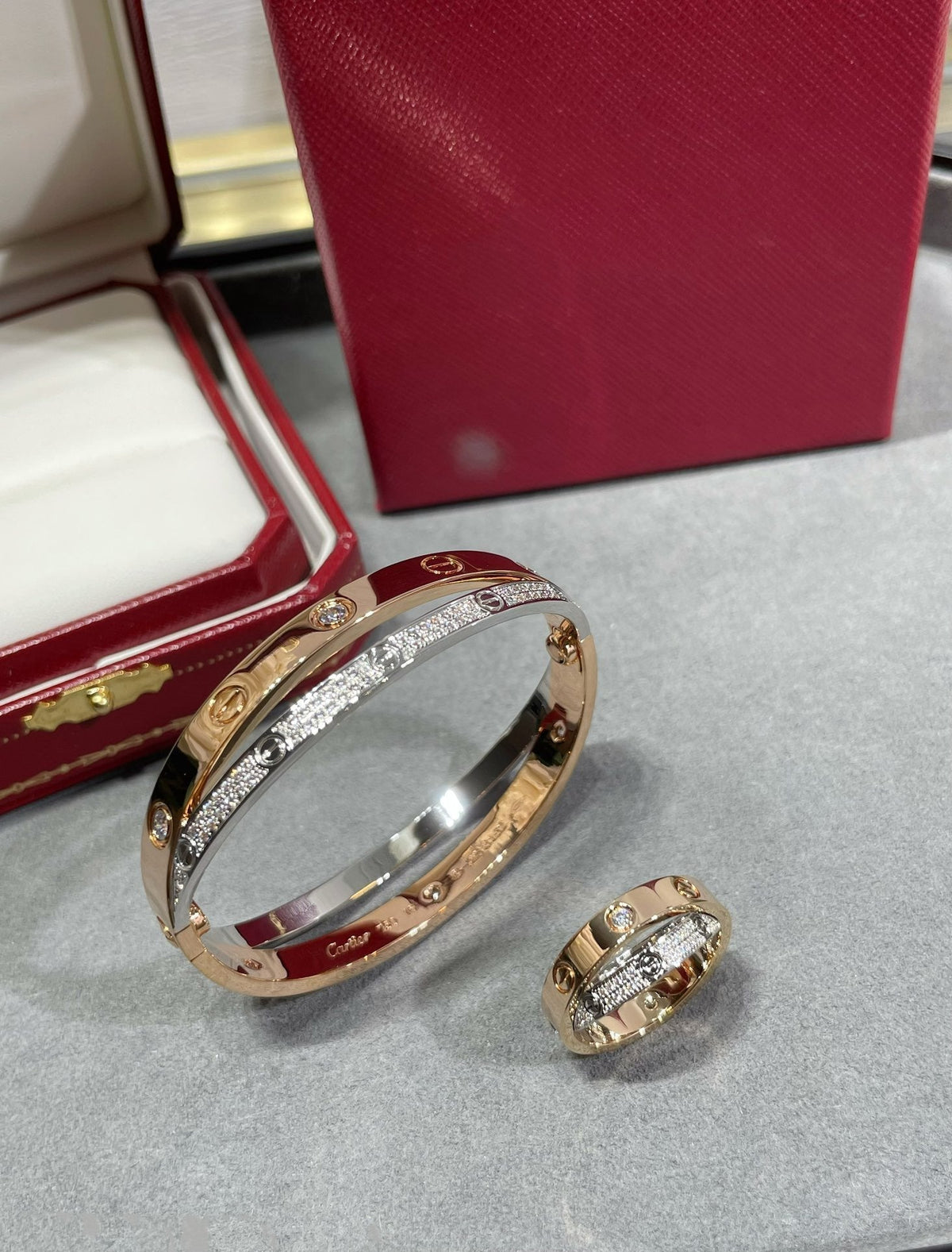 [⭐Haelin Jewelry]LOVE PINK GOLD SILVER DIAMOND DOUBLE RING