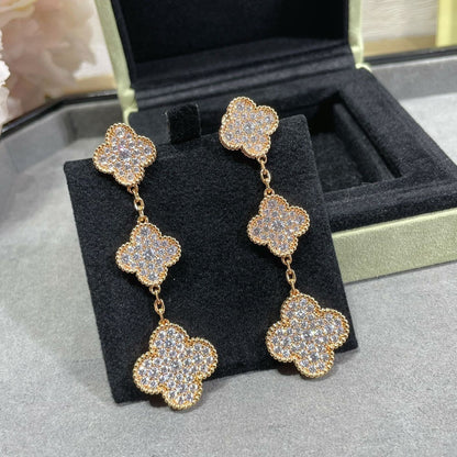[⭐Haelin Jewelry]CLOVER 3 MOTIFS DIAMOND PAVED ROSE GOLD EARRINGS