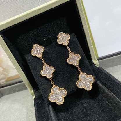 [⭐Haelin Jewelry]CLOVER 3 MOTIFS DIAMOND PAVED ROSE GOLD EARRINGS