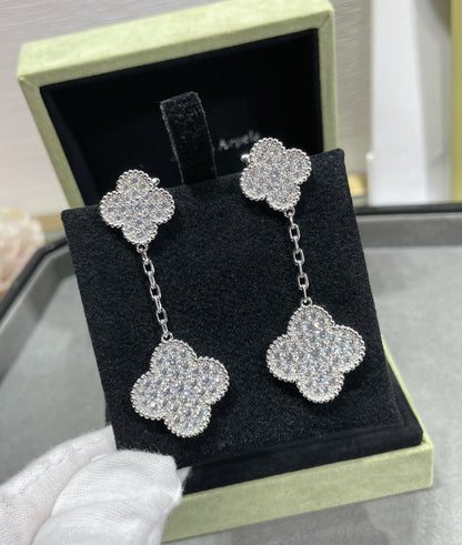 [⭐Haelin Jewelry]CLOVER 2 MOTIFS DIAMOND PAVED SILVER EARRINGS