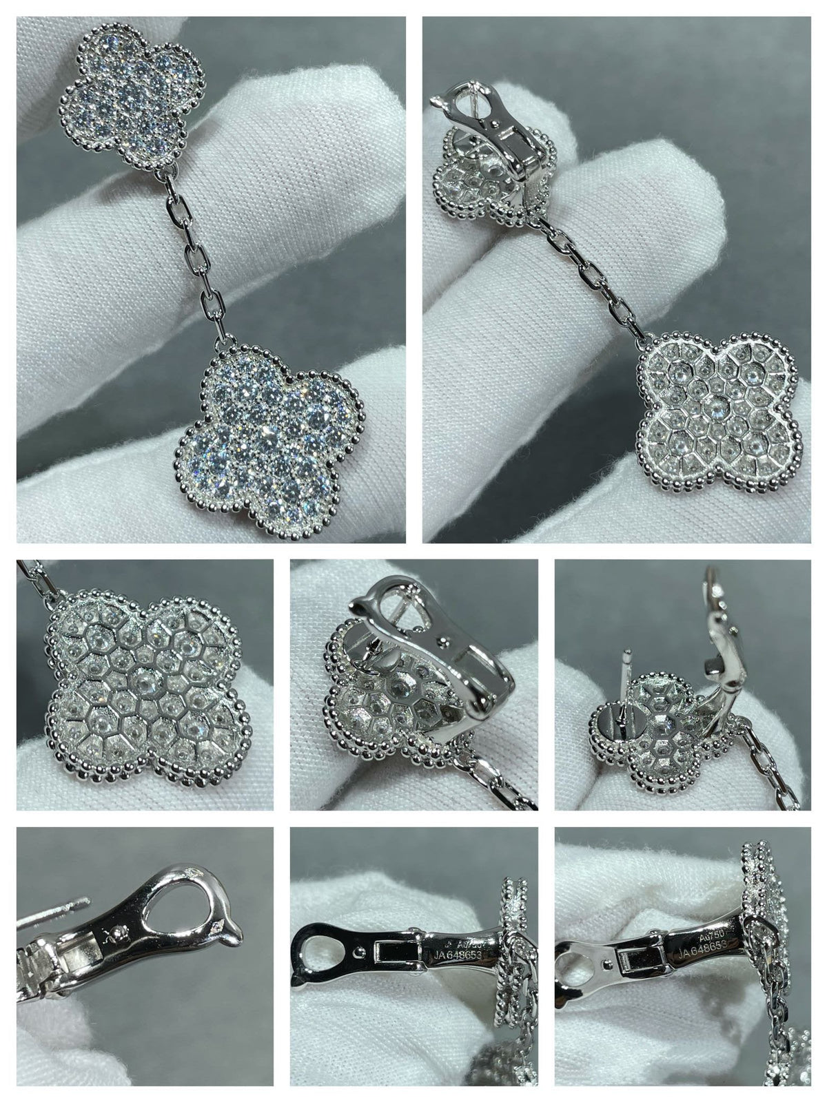 [⭐Haelin Jewelry]CLOVER 2 MOTIFS DIAMOND PAVED SILVER EARRINGS