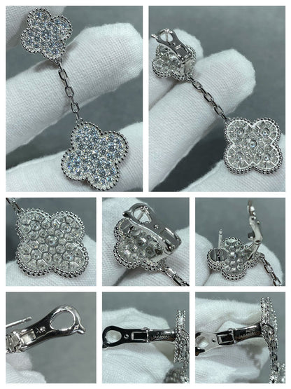 [⭐Haelin Jewelry]CLOVER 2 MOTIFS DIAMOND PAVED SILVER EARRINGS